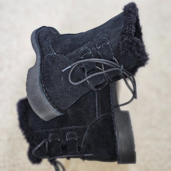 NWOT UGG BLACK SUEDE BOOTS with LACE UP BACK TIES  & COZY PLUSH LINING SIZE 6 - Picture 6 of 12